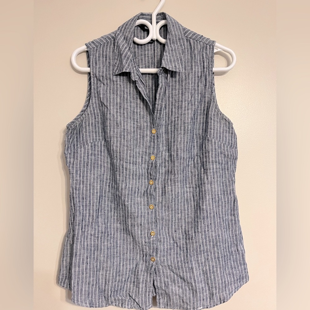 Striped Sleeveless Button-Up Top